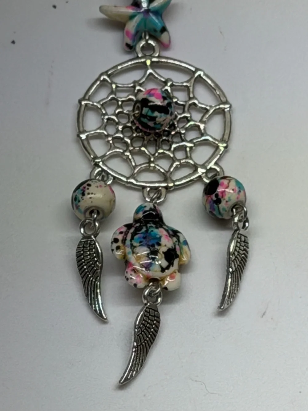 Silver Dreamcatcher Keychain with Multicolor Beads